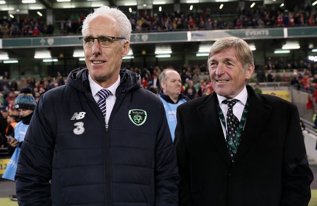 Mick McCarthy and Kenny Dalglish after the Sean Cox fundraising match