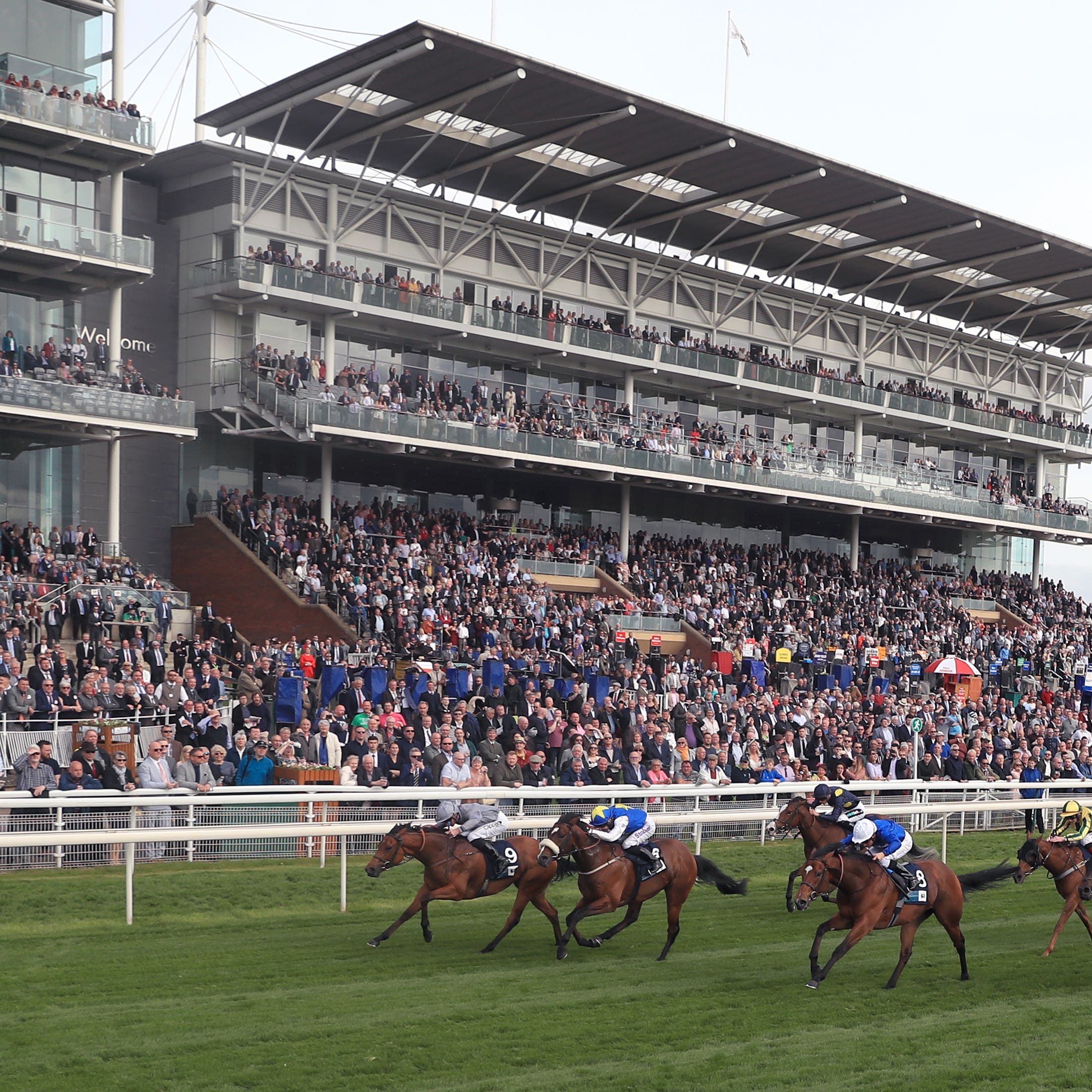 Main Desire (far left, grey silks) wins the Westow Stakes at York (Simon Cooper/PA)