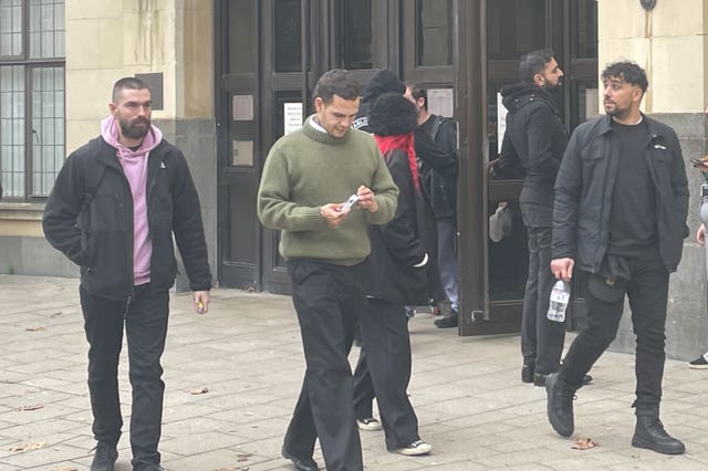 Tyron Frampton (second left), known by the stage name Slowthai, leaving Oxford Crown Court