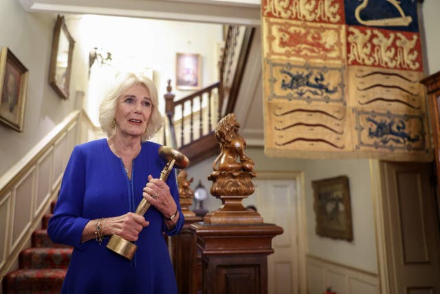 Queen Camilla speaks to guests during a reception at Clarence House, London, for the Booker Prize Foundation in November 2023