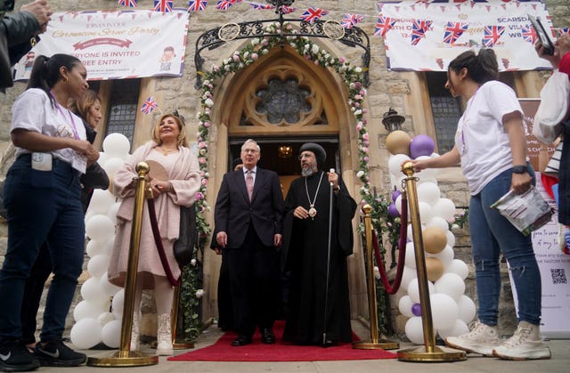 The Duke of Gloucester leaves St Mark’s Coptic Orthodox Church in Kensington, following his visit to their Big Help Out event, where young volunteers also hosted a Coronation Street Party