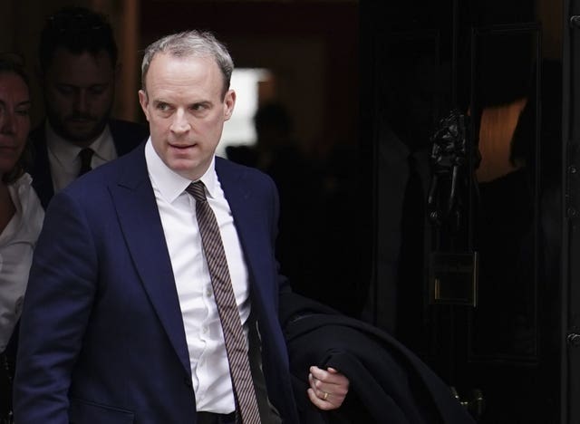 File photo dated 18/04/23 of former deputy Prime Minister Dominic Raab leaves 10 Downing Street, London
