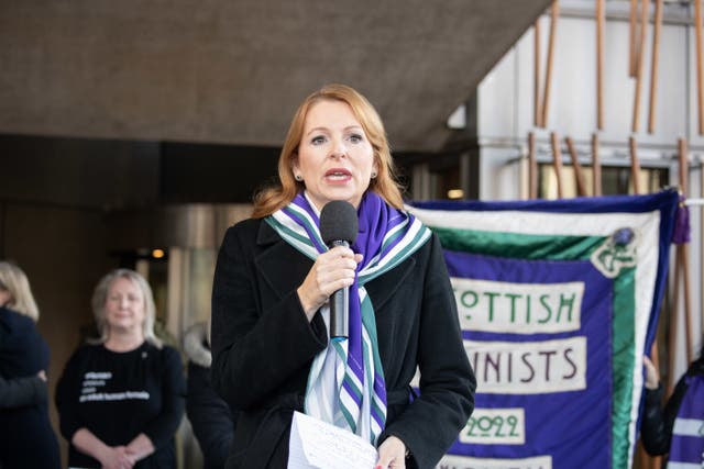 Ash Regan speaking at a rally outside Holyrood