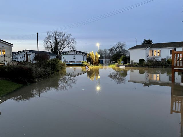 Floodwater surrounds houses in Summer Way, Radcliffe-on-Trent, Nottinghamshire 