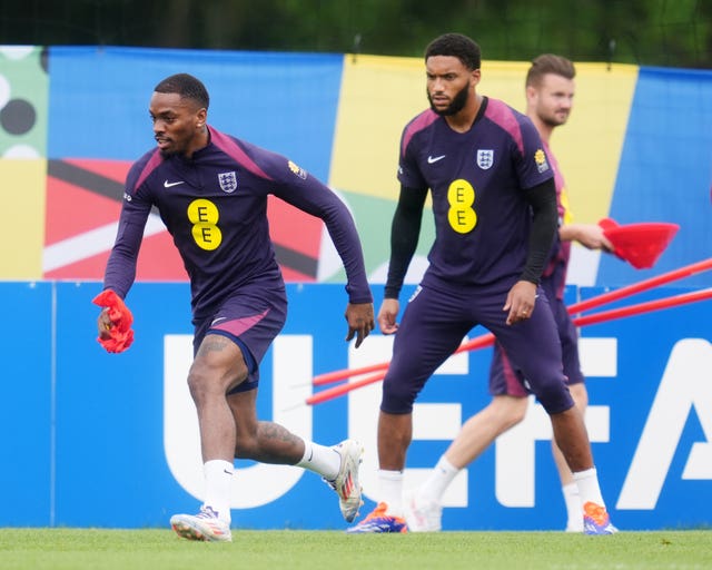 England’s Ivan Toney and Joe Gomez during a training session at the Spa & Golf Resort Weimarer Land at Euro 2024