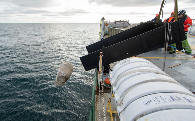 Greenpeace dropping boulders into North Sea