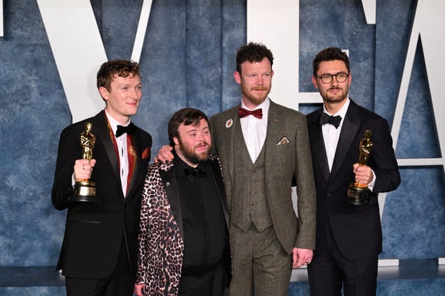 Seamus O’Hara (second right) with the cast of Oscar-winning film An Irish Goodbye (Doug Peters/PA)