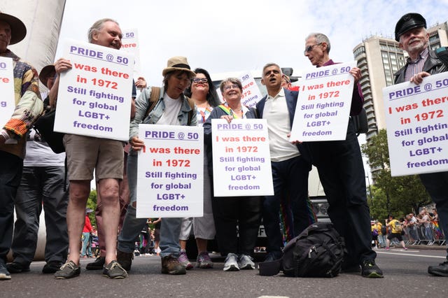 Sadiq Khan joined the original UK founders of Pride before the parade (James Manning/PA)