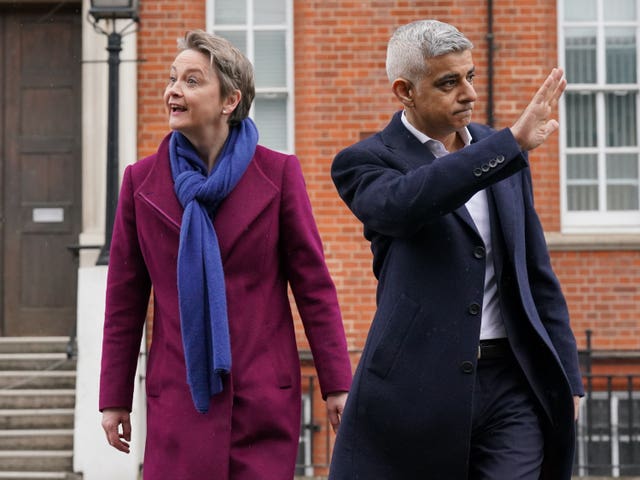 Mayor of London Sadiq Khan and shadow home secretary Yvette Cooper, during a visit to Earlsfield Police Station, south west London. 