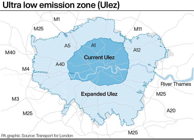 A graphic showing the area covered by the ultra low emission zone