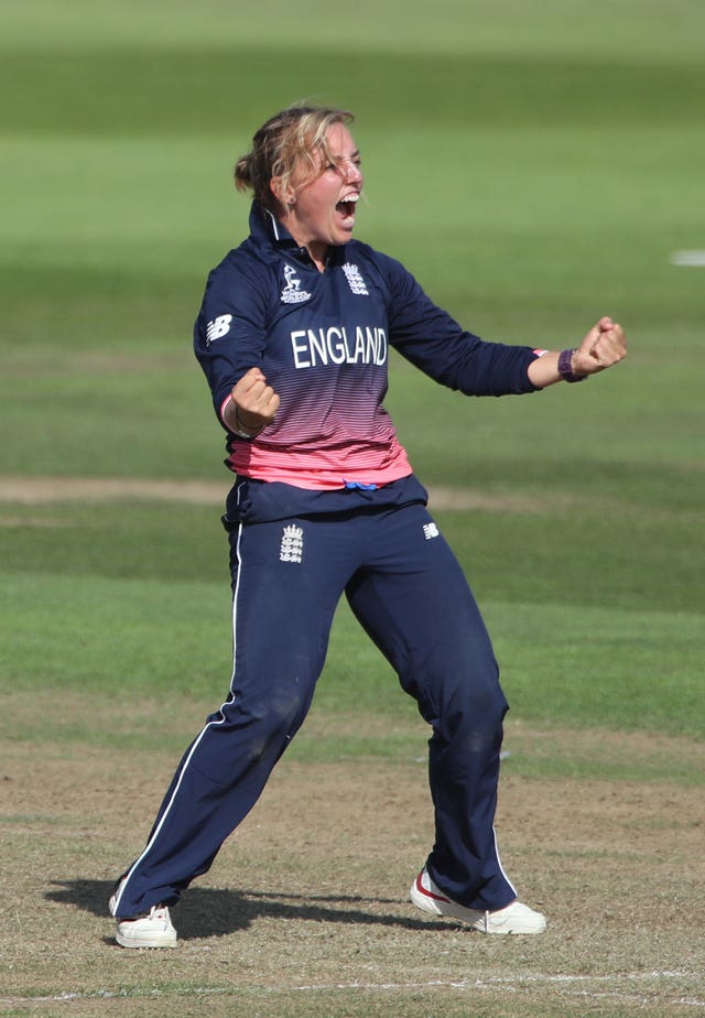 Dani Hazell celebrates a wicket with England.