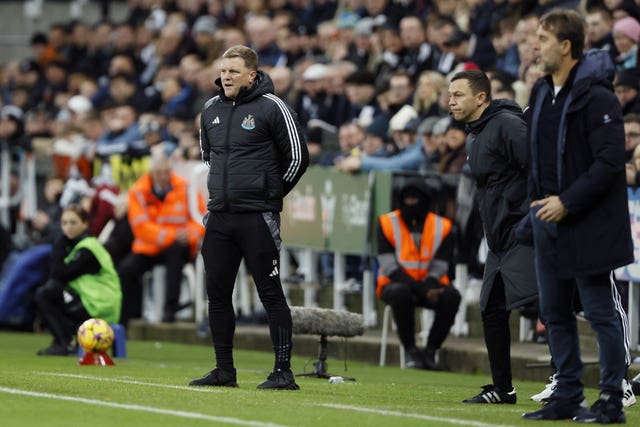 Newcastle manager Eddie Howe on the touchline during the Premier League match at St James’ Park