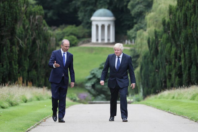 Micheal Martin and Boris Johnson in the gardens of Hillsborough Castle