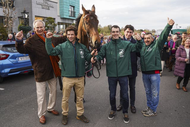 The Noble Yeats team celebrating his Grand National triumph in 2022