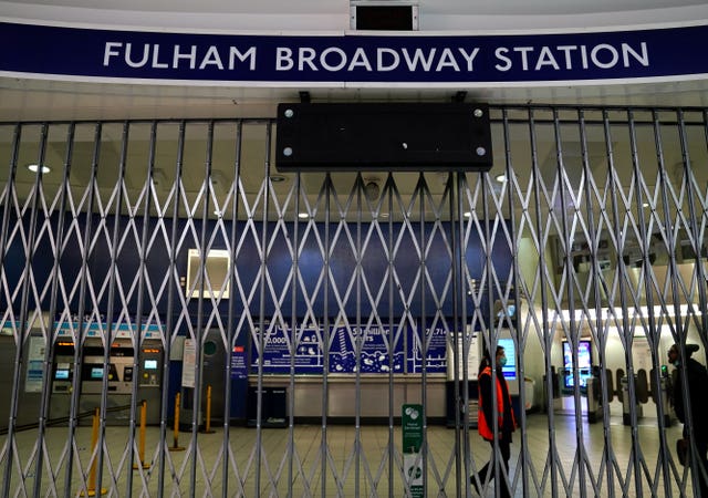 Fulham Broadway station in London during the strike 