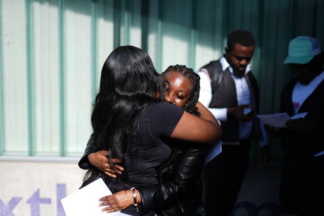 Students receive their A-level results at Ark Globe Academy in south east London