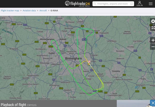 Screengrab taken from the FlightRadar 24 website of the flight path of Flight CWYO2G