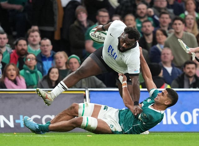 Ireland’s Cormac Izuchukwu tackles Fiji’s Eroni Mawi