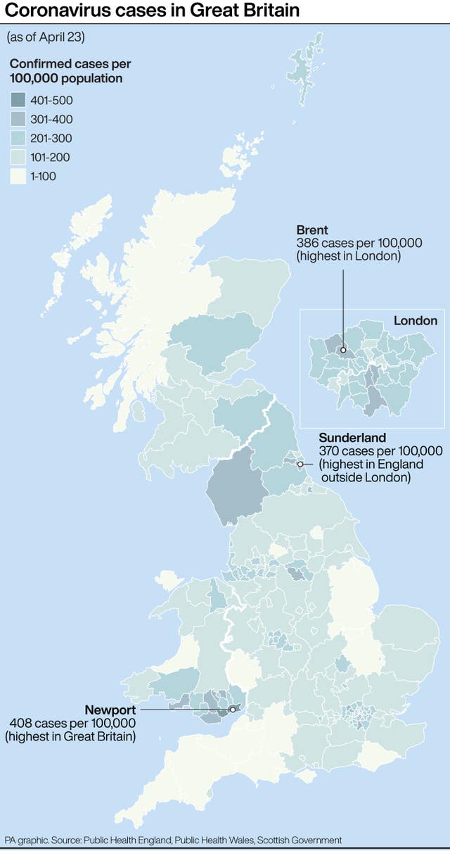 Coronavirus cases in Great Britain