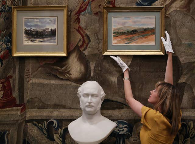 The exhibition features two watercolours by Charles painted on the Queen's private Balmoral Estate. (Yui Mok/PA)