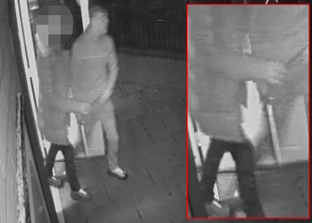 CCTV of the 15-year-old offender handing Joe Ward the weapon in the doorway of the Royal British Legion 