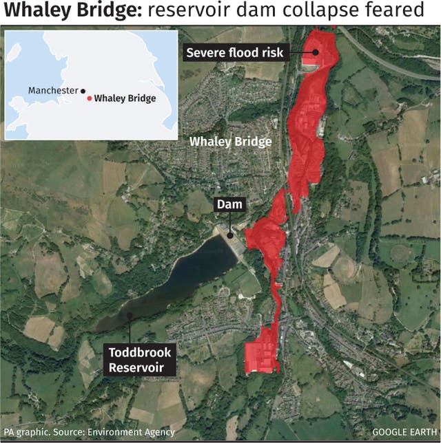 Toddbrook Reservoir dam in Whaley Bridge