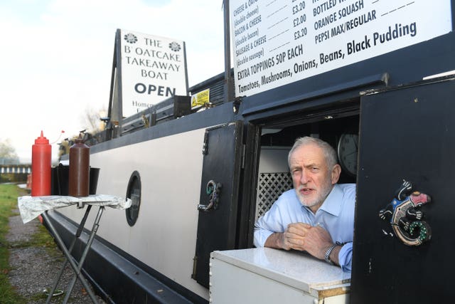 Jeremy Corbyn serves up treats at The Oatcake Boat in Stoke-on-Trent 