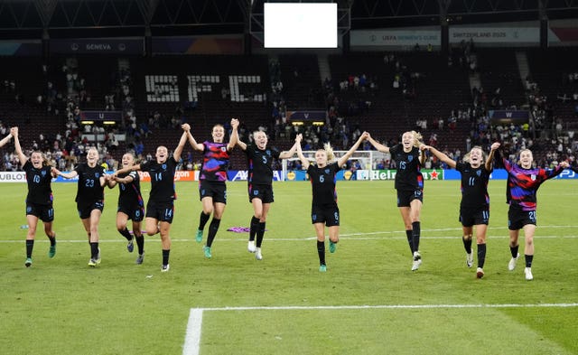 England players celebrate after winning their semi-final with Italy