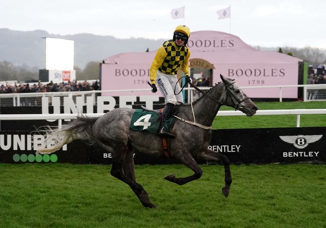 Gaillard Du Mesnil ridden by Patrick Mullins wins the WellChild National Hunt Challenge Cup Amateur Jockeys’ Novices’ Chase on day one of the Cheltenham Festival 