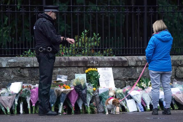 Flowers at the gates of Balmoral in Scotland 