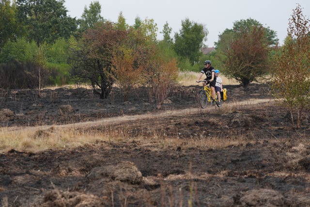 Scorched fields in the aftermath of a fire in Wanstead Flats, north-east London
