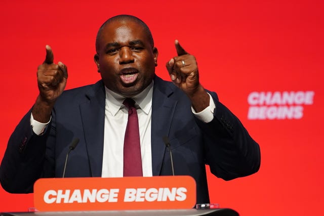 Foreign Secretary David Lammy gestures as he speaks