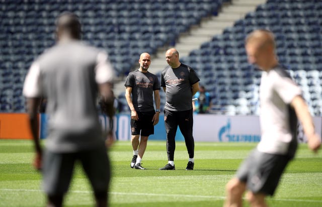 Guardiola and his squad have trained at the Estadio do Dragao ahead of the Champions League final