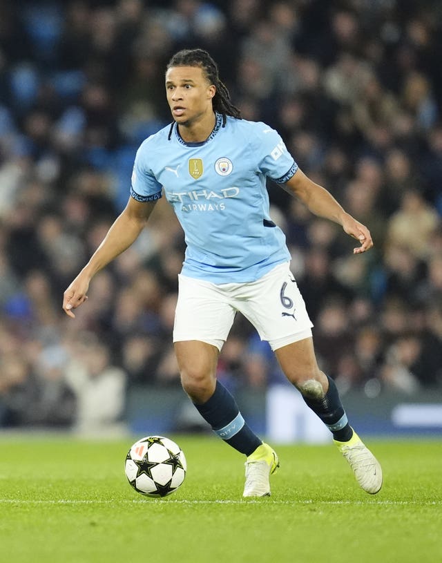 Nathan Ake on the ball during a Manchester City game