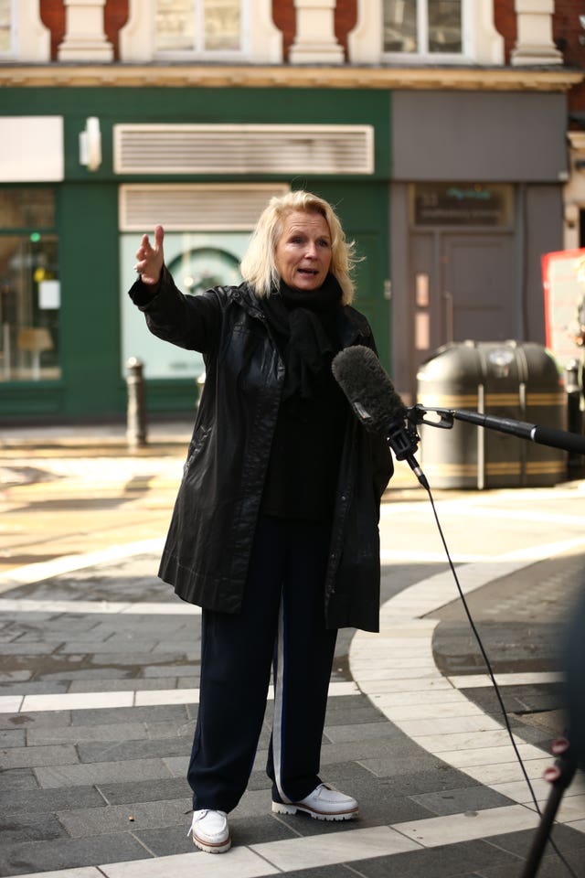 Jennifer Saunders outside the Gielgud Theatre in Shaftesbury Avenue