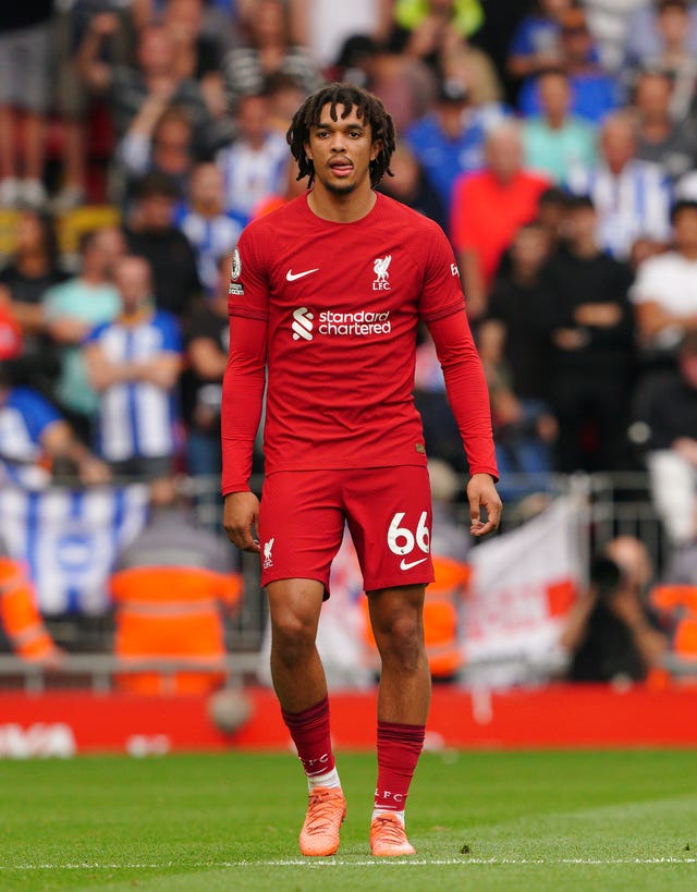 Liverpool’s Trent Alexander-Arnold endured a difficult afternoon against Brighton