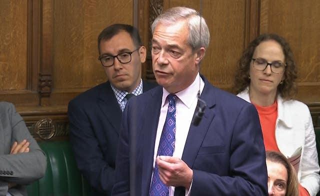 Reform UK leader Nigel Farage speaking during Prime Minister’s Questions 