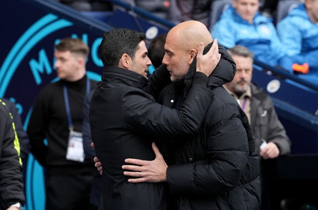 Manchester City manager Pep Guardiola and Arsenal boss Mikel Arteta