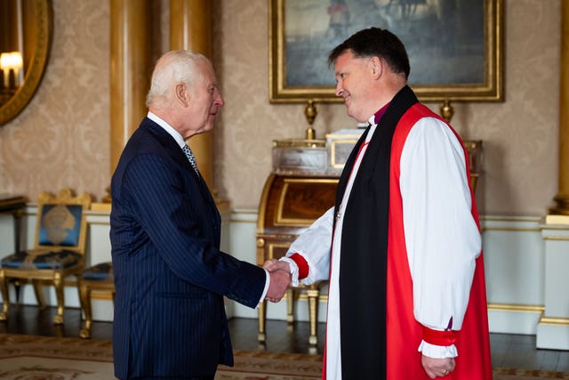 The King with Right Reverend Graham Usher, Bishop of Norwich 