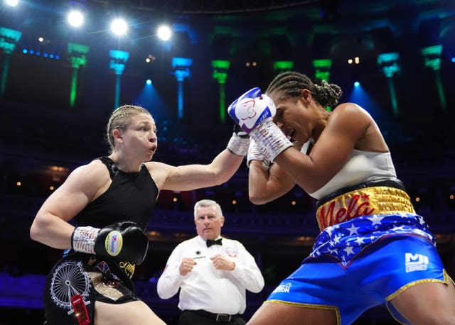 Lauren Price (left) and Natasha Jonas fight at Royal Albert Hall