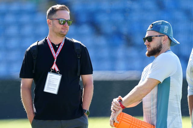 England managing director Rob Key, left, and coach Brendon McCullum