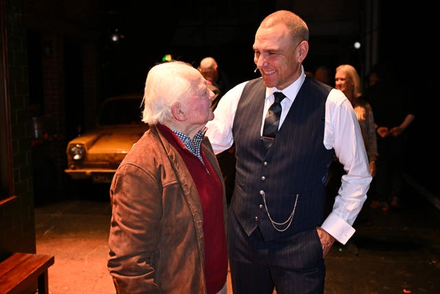 Sir David Jason with ex-footballer Vinnie Jones, who made his stage acting debut as one half of the notorious Driscoll brothers in the musical 