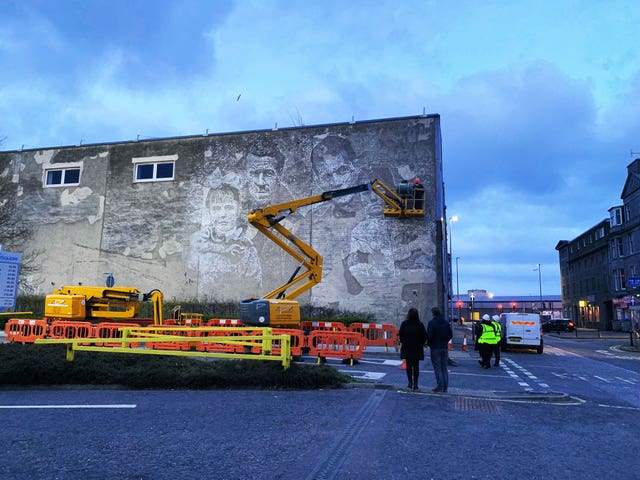 Part of a new large relief sculpture called Unearthed, that has been created to mark links between Aberdeen and the Spanish Civil War, made by Portuguese street artist Vhils 