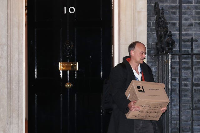 Prime Minister Boris Johnson’s top aide Dominic Cummings leaves 10 Downing Street, London, with a