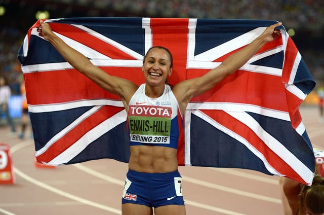 Jessica Ennis-Hill celebrates winning world championship gold in China