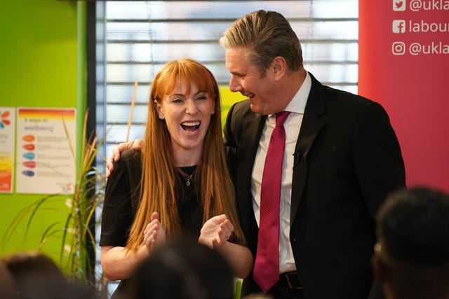 Labour leader Sir Keir Starmer with deputy leader Angela Rayner, during their visit to Gillingham, Kent, on the eve of local elections polling day to outline Labour’s plan to tackle the cost of living crisis