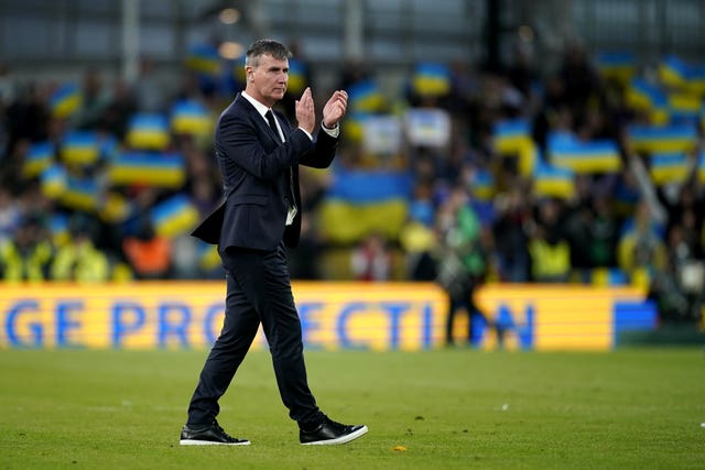 Republic of Ireland manager Stephen Kenny applauds the fans