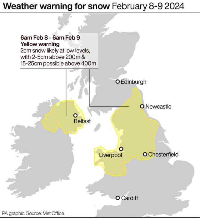 Weather warning for snow February 8-9 2024