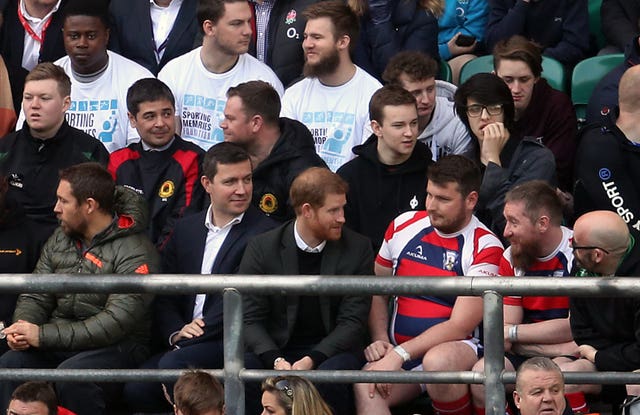 Grandstand view for Prince Harry as the England squad go through their paces at Twickenham (Adam Davy/PA)