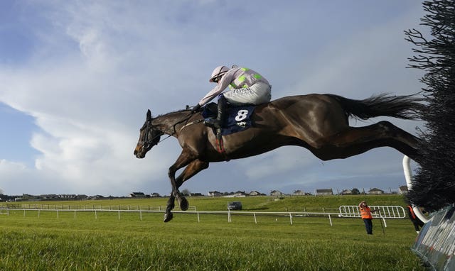 Quais De Paris ridden by Paul Townend jumps the last to win The David Flynn Construction Maiden Hurdle during Savills New Years Chase Day at Waterford and Tramore Racecourse